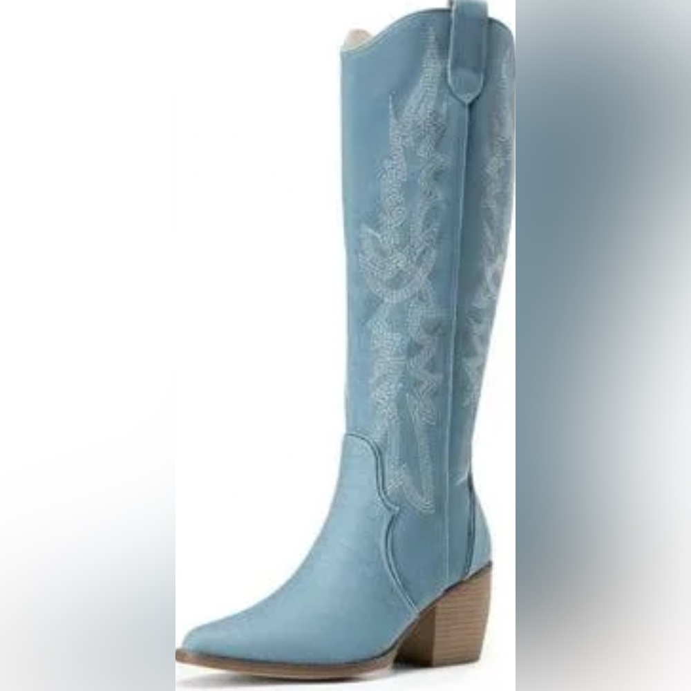 Dream Pairs Sz 5 Light Blue Denim High Boots - Picture 3 of 10